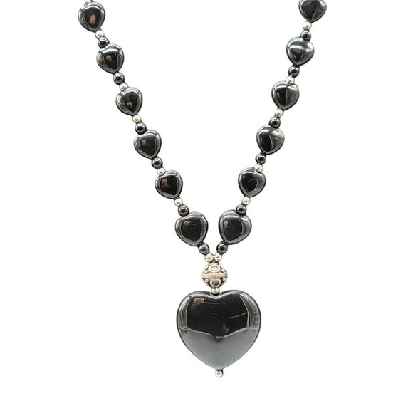 Danbury Mint Sterling Black Onyx Heart Pendant Necklace Beaded Gemstone 925 24" - Picture 10 of 16